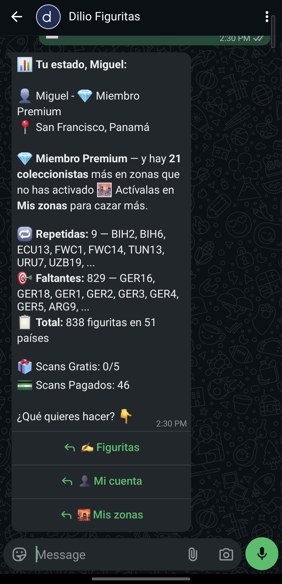 Perfil y estado del usuario